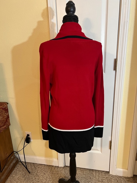 Notations Red Cowl Neck Sweater with Black and White Trim - Picture 2 of 2